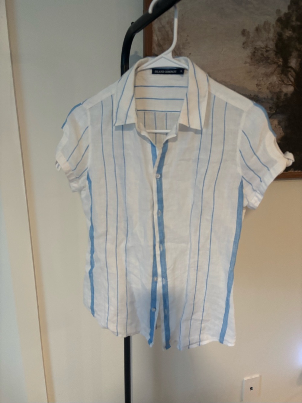 Island Company Blue White Striped Button Down Shirt Size Small Resort
